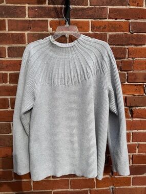 J. Jill Light Gray Ribbed Yoke Mock Neck Sweater